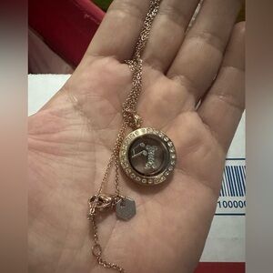 Origami Owl Rose Gold Pendant Necklace with Crystals